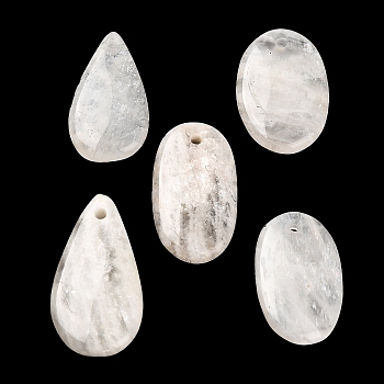 Natural Moonstone Pendants, Teardrop/Oval Charms, 30.5~37.5x17.5~20.5x4.5~6.5mm, Hole: 2mm
