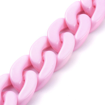 Handmade Opaque Acrylic Curb Chains, Twisted Chain, Oval, for Jewelry Making, Pink, Link: 30x21x6mm, 39.37 inch(1m)/strand
