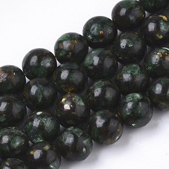 Assembled Synthetic Bronzite and Green Fluorite Beads Strands, Round, 8mm, Hole: 1mm, about 50pcs/Strand, 15.94 inch(40.5cm)