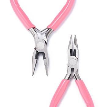 45# Carbon Steel Jewelry Pliers, Chain Nose Pliers, Wire Cutters, Polishing, Pink, 11.5x9x0.9cm