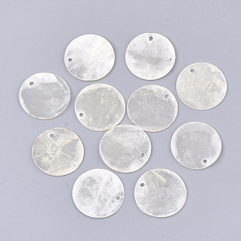 Capiz Shell Pendants, Flat Round, WhiteSmoke, 20~20.5x0.5~1.5mm, Hole: 1.2mm