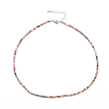 Faceted Glass Beaded Necklaces, with 304 Stainless Steel Lobster Claw Clasps and Brass Extender Chain, Rondelle, Colorful, 15.87 inch(40.3cm)