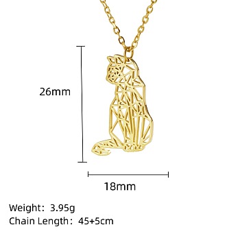 Stainless Steel Geometric Artistic Hollow Animal Pendant Necklaces, Clavicle Chain Necklaces for Women, Golden, Cat Shape, 17.72 inch(45cm)