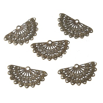 Tibetan Style Brass Chandelier Components Links, Antique Bronze, Fan, 21x38x0.4mm, Hole: 2.8mm & 1.2mm
