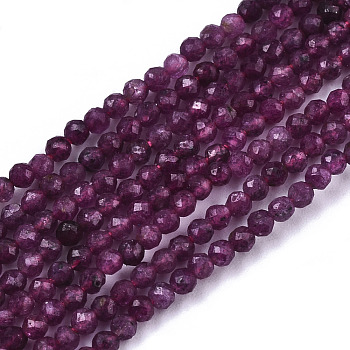 Natural Ruby/Red Corundum Beads Strands, Round, Faceted, 2mm, Hole: 0.5mm, about 195~196pcs/strand, 15.35 inch~15.43 inch(39~39.2cm)