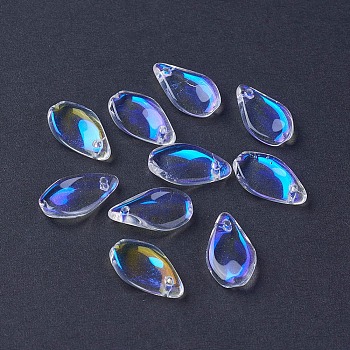 Electroplate Glass Pendants, AB Color Plated, Petal, Clear AB, 17x10x3.5mm, Hole: 1.2mm