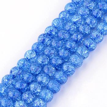 Synthetic Crackle Quartz Beads Strands, Round, Dyed, Dodger Blue, 8mm, Hole: 1mm, about 50pcs/strand, 15.7 inch