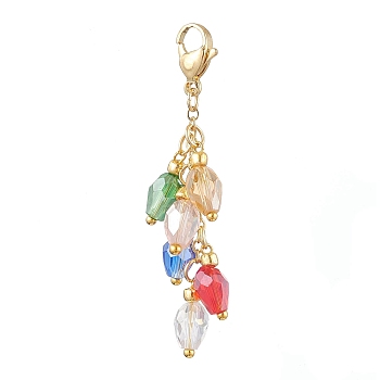 Christmas Lamp Bulb Glass Beaded Pendant Deciration, Brass Lobster Clasp for Bag Key Ornaments, Golden, 50.5mm