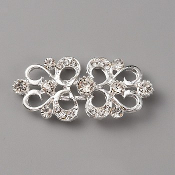 Zinc Alloy Crystal Rhinestone Snap Lock Clasps, Closure Sewing Fasteners for Garment Accessories, Flower, Silver, 21x45x6mm