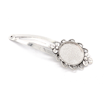 Alloy Snap Hair Clip Finding, Cabochon Settings, Antique Silver, Inner Diameter: 20mm