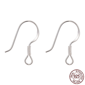 925 Sterling Silver Earring Hooks, Silver, 15x13mm, Hole: 2mm, 22 Gauge, Pin: 0.6mm