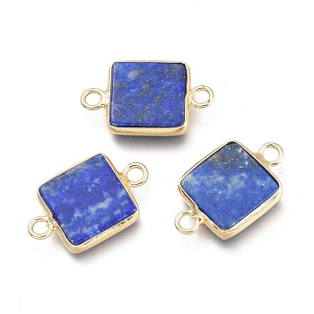 Natural Lapis Lazuli Links Connectors, with Real 18K Gold Plated Brass Findings, Square, 18.5x11.5x3mm, Hole: 2mm