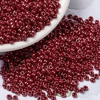 MIYUKI Round Rocailles Beads, Japanese Seed Beads, (RR426) Opaque Red Luster, 8/0, 3mm, Hole: 1mm, about 422~455pcs/10g