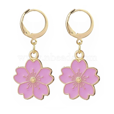8 Pair 8 Color Alloy Enamel Flower Dangle Leverback Earrings for Women(EJEW-JE05143)-3
