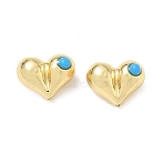 Brass Heart Beads, with Synthetic Turquoise, Cadmium Free & Lead Free, Rack Plating, Long-Lasting Plated, Real 18K Gold Plated, 8.5x11.5x7mm, Hole: 1.1mm(KK-D289-06G)