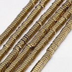 Electroplate Non-magnetic Synthetic Hematite Beads Strands, Hexagon, Grade A, Golden Plated, 2x1mm, Hole: 1mm, about 400pcs/strand, 16 inch(X-G-J165-2mm-05)