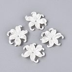 ABS Plastic Imitation Pearl Bead Caps, 5-Petal Flower, White, 30x33~35x8mm, Hole: 1.6mm(KY-Q004-05A)