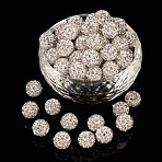 Pave Disco Ball Beads, Polymer Clay Rhinestone Beads, Grade A, Round, Crystal, PP14(2~2.1mm), 10mm, Hole: 1.0~1.2mm(RB-H258-10MM-001)