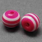 Round Striped Resin Beads, Medium Violet Red, 8x7mm, Hole: 1.8~2mm(RESI-R158-8mm-08)