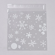 Printed Plastic Bags, with Adhesive, Snowflake, Clear, 14.2x14cm, about 95~100pcs/bag(PE-WH0003-02C)
