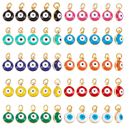 50Pcs 10 Colors Brass Enamel Charms, Real 18K Gold Plated, Long-Lasting Plated, with Jump Ring, Evil Eye, Mixed Color, 9.5x6.5x4.5mm, Hole: 2.5mm, 5pcs/color(KK-BBC0003-66)