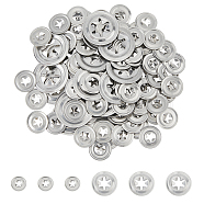 70Pcs 2 Styles Iron Washers, Doll Making Supplies, Flat Round with Hollow Star, Platinum, 11~18x1mm, Hole: 2.5~5x3~5.5mm(DIY-FH0006-76)