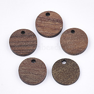 Walnut Wood Pendants, Flat Round, Saddle Brown, 14x2.5~3mm, Hole: 1.8mm(WOOD-S054-39)