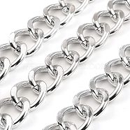 Aluminium Curb Chains, Unwelded, with Spool, Platinum, 22.5x18.5x3.8mm, about 16.40 Feet(5m)/Roll(CHA-C002-04P)
