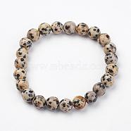 Natural Dalmatian Jasper Stretch Bracelets, Round, 51mm(2 inch), Bead: 8~8.5mm in diameter.(G-N0262-01)