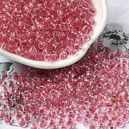 6/0 Transparent Colours Glass Seed Beads, Rondelle, Indian Red, 4x3mm, Hole: 1.4mm, about 7500pcs/pound(SEED-P006-01A-10)