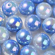 UV Plating Rainbow Iridescent Opaque Acrylic Beads, Two Tone, Round, Royal Blue, 17.5mm, Hole: 2.7mm(OACR-C007-01D)