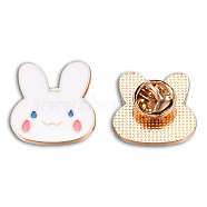 Rabbit Shape Enamel Pin, Light Gold Plated Alloy Cartoon Badge for Backpack Clothes, Nickel Free & Lead Free, Flamingo, 23.5x22mm(JEWB-N007-215)
