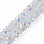 Electroplate Transparent Glass Beads Strands, Faceted, Half Round, Clear AB, 9x5mm, Hole: 1.6mm, about 75pcs/strand, 16.14 inch(41cm)(X-EGLA-N002-37-C01)