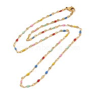 Colorful Enamel Oval & Dapped Link Chain Necklace, Ion Plating(IP) 304 Stainless Steel Jewelry for Women, Golden, 17.64 inch(44.8cm)(NJEW-Q315-01G)