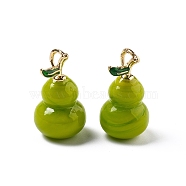 Brass Handmade Lampwork Pendants, Fruit Charms, Pear, 22x13x13mm, Hole: 2.5x4.5mm(KK-D323-01B-01)