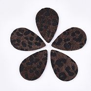 PU Leather Big Pendants, with Faux Horsehair Fur, teardrop, with Leopard Print Pattern, Coconut Brown, 57.5x37x2mm, Hole: 1.8mm(FIND-S300-47C)