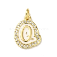 Brass Micro Pave Cubic Zirconia Pendants, with Jump Rings, Real 18K Gold Plated, Letter Q, 18.5x14x2mm, Hole: 3.8mm(KK-K354-02G-Q)