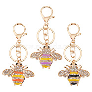 3Pcs 3 Colors Enamel Bumble Bee Keychains, Crystal Rhinestone Keychains, with Alloy Findings, Mixed Color, 10.4cm, 1pc/color(KEYC-NB0001-54)