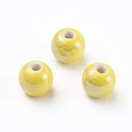 Handmade Porcelain Beads, Pearlized, Round, Yellow, 12mm, Hole: 2~3mm(PORC-D001-12mm-16)