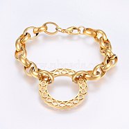 304 Stainless Steel Charm Bracelets, with Lobster Claw Clasps, Ring, Golden, 8-5/8 inch(22cm), 10mm(BJEW-F330-02G)