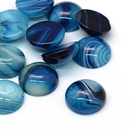 Dyed Natural Striped Agate/Banded Agate Cabochons, Half Round/Dome, Steel Blue, 16x6~7mm(X-G-R348-16mm-01)