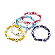Evil Eye Handmade Polymer Clay Beads Stretch Bracelet for Girl Women, Glass & Brass Bracelet, Mixed Color, Inner Diameter: 2 inch(5.1cm)(BJEW-JB06814)