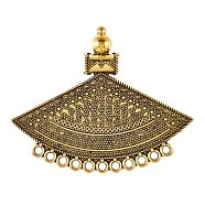 Tibetan Style Alloy Chandelier Components Links, Folding Hand Fan Shape, Antique Golden, 50x62.2x7.5mm, Hole: 4mm and 2mm(TIBE-L005-016AG)