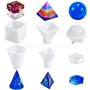 6 Style Silicone Molds, Resin Casting Molds, For UV Resin, Epoxy Resin Jewelry Making, Trapezoid & Hexagon & Pyramid & Sphere & Cube & Cone, White, 35~57x35~57x30~64mm(DIY-SZ0006-46)