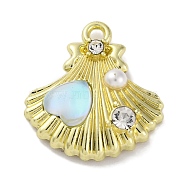 Alloy Rhinestone Pendants, with Resin and Plastic Pearl, Shell Shape, Golden, 18.5x17.5x5mm, Hole: 1.6mm(FIND-U024-06G)