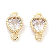 Brass Pave Clear Cubic Zirconia Connector Charms, Heart Links, Real 18K Gold Plated, 8x5x2.5mm, Hole: 0.9mm(KK-P271-35G)