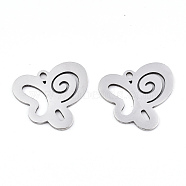 201 Stainless Steel Pendants, Laser Cut, Butterfly, Stainless Steel Color, 16.5x18x0.9mm, Hole: 1.5mm(STAS-S081-007)
