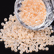 (Repacking Service Available) Glass Seed Beads, Ceylon, Round, Bisque, 6/0, 4mm, Hole: 1.5mm, about 12g/bag(SEED-C020-4mm-147)