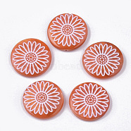 Spray Paint Freshwater Shell Beads, Printed, Flat Round with Daisy Flower, Orange Red, 20x4mm, Hole: 0.8mm(X-SHEL-N026-05C)
