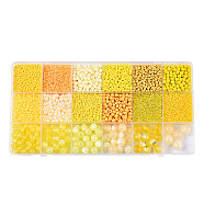 DIY 18 Style Resin & Acrylic Beads Jewelry Making Finding Kit, Round & Rice & Tube, Yellow, 6.5~7x2~12x1.5~11.5mm, Hole: 0.7~2mm(DIY-NB0012-04A)